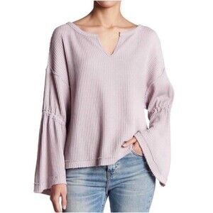 WE THE FREE Dahlia Top Shirt Waffle Knit Bell Sleeve Lavender Purple Women's XS